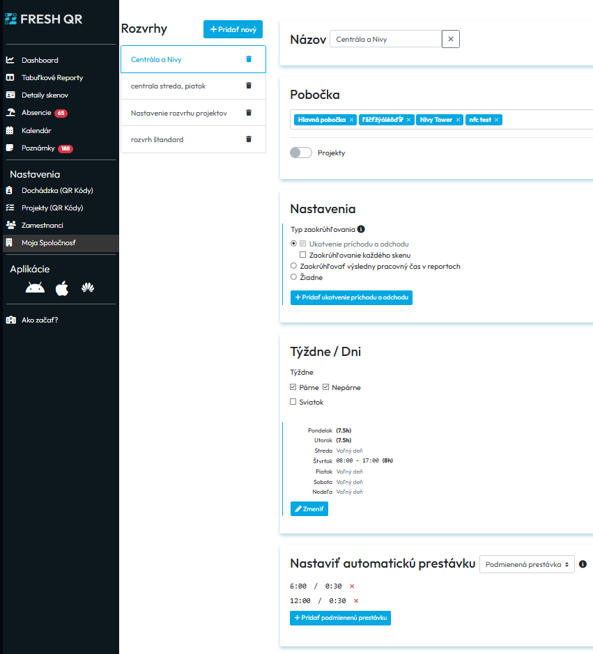 Rozvrhy, přestávky a přesčasy